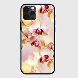 Чехол для iPhone 12 Pro Max Желтые и нежно-розовые орхидеи - паттерн, цвет: 3D-черный