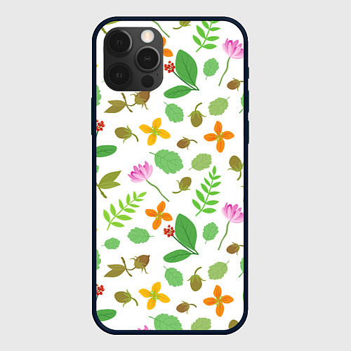 Чехол iPhone 12 Pro Max Цветы и листья / 3D-Черный – фото 1