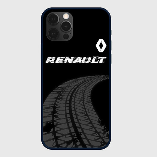 Чехол iPhone 12 Pro Max Renault speed на темном фоне со следами шин: симво / 3D-Черный – фото 1