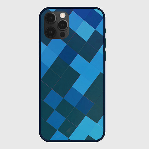 Чехол iPhone 12 Pro Max Синий прямоугольный паттерн / 3D-Черный – фото 1