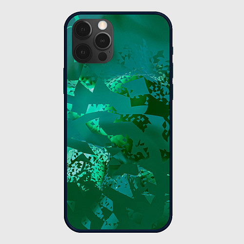 Чехол iPhone 12 Pro Max Зелёные обрывки фигур / 3D-Черный – фото 1