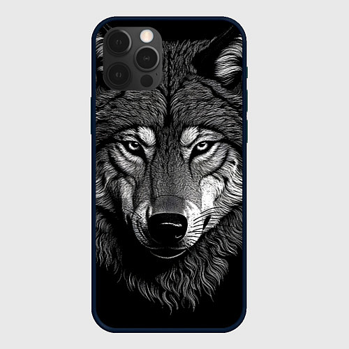 Чехол iPhone 12 Pro Max Спокойный уверенный волк / 3D-Черный – фото 1