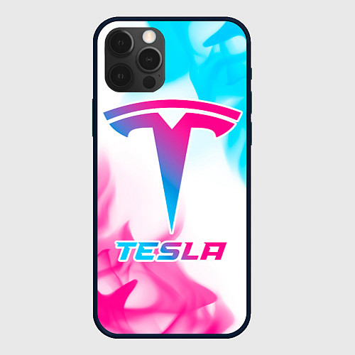 Чехол iPhone 12 Pro Max Tesla neon gradient style / 3D-Черный – фото 1