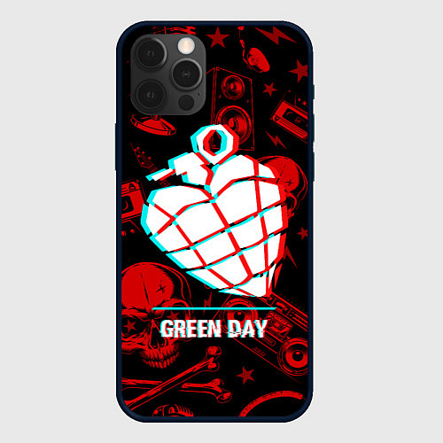 Чехол iPhone 12 Pro Max Green Day rock glitch / 3D-Черный – фото 1