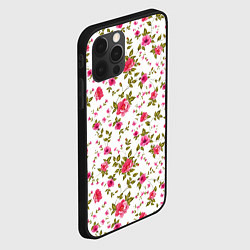 Чехол для iPhone 12 Pro Max Розовые цветы на белом фоне, цвет: 3D-черный — фото 2