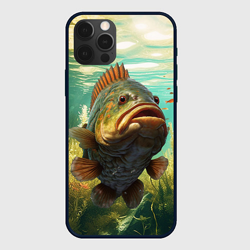 Чехол iPhone 12 Pro Max Карп в озере / 3D-Черный – фото 1