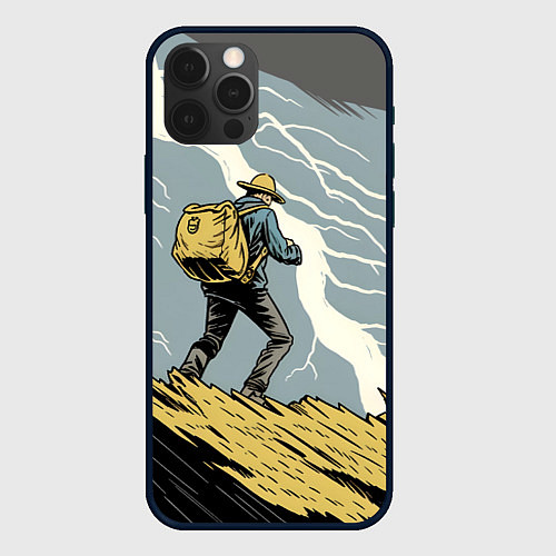 Чехол iPhone 12 Pro Max Дурак на горе ловит молнию / 3D-Черный – фото 1