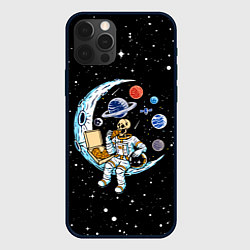 Чехол iPhone 12 Pro Max Skeleton astronaut eats pizza while sitting on the