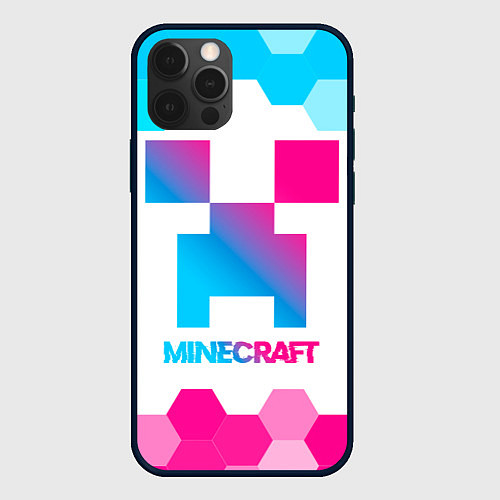 Чехол iPhone 12 Pro Max Minecraft neon gradient style / 3D-Черный – фото 1