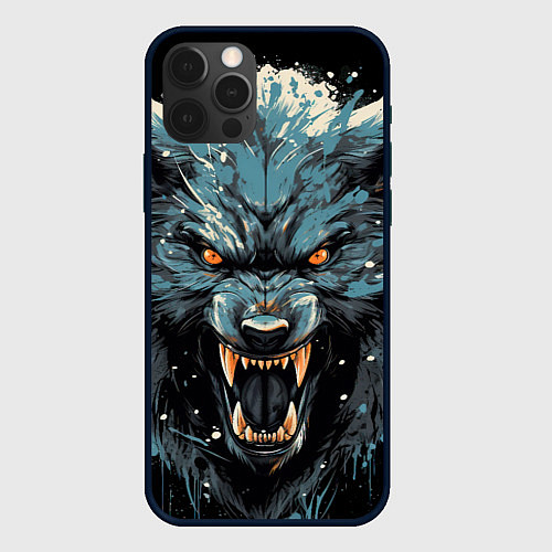 Чехол iPhone 12 Pro Max Fantasy blue wolf / 3D-Черный – фото 1