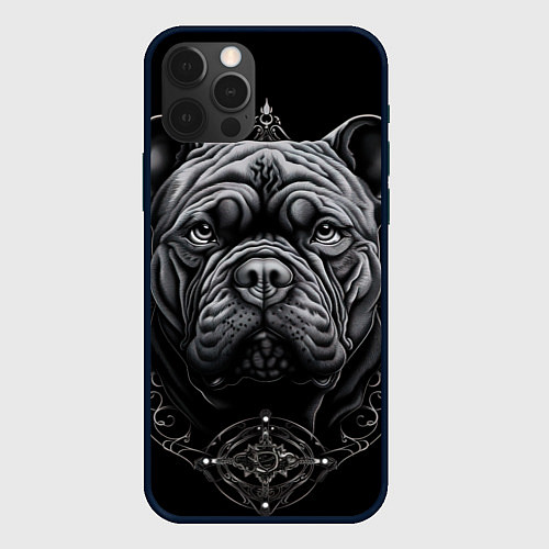 Чехол iPhone 12 Pro Max Морда бульдога стиль тату / 3D-Черный – фото 1