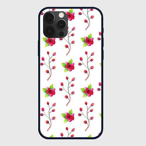 Чехол iPhone 12 Pro Max Red flowers / 3D-Черный – фото 1