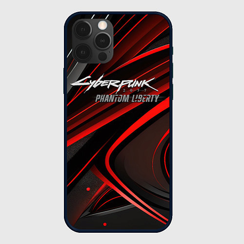 Чехол iPhone 12 Pro Max Cyberpunk 2077 phantom liberty silver logo / 3D-Черный – фото 1