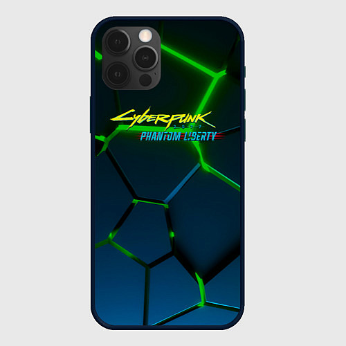 Чехол iPhone 12 Pro Max Cyberpunk 2077 phantom liberty green neon / 3D-Черный – фото 1