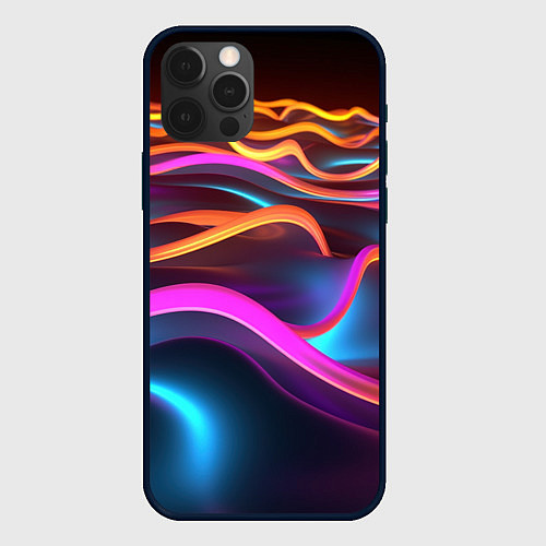 Чехол iPhone 12 Pro Max Неоновые фиолетовые волны / 3D-Черный – фото 1