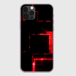 Чехол для iPhone 12 Pro Max Красная неоновая геометрия, цвет: 3D-серый