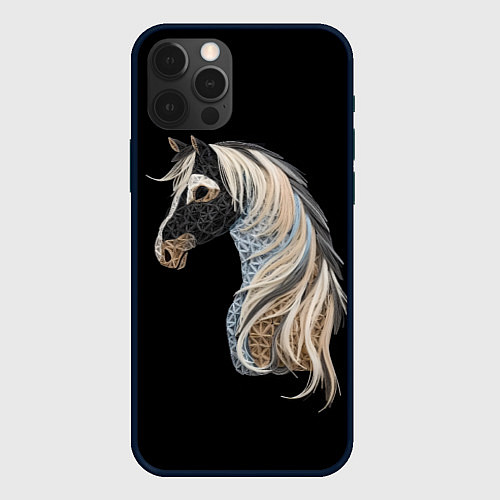 Чехол iPhone 12 Pro Max Вышивка Лошадь / 3D-Черный – фото 1