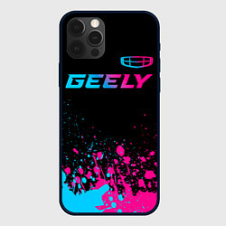 Чехол для iPhone 12 Pro Max Geely - neon gradient: символ сверху, цвет: 3D-черный