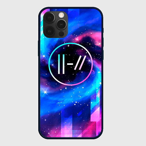 Чехол iPhone 12 Pro Max Twenty One Pilots неоновый космос / 3D-Черный – фото 1