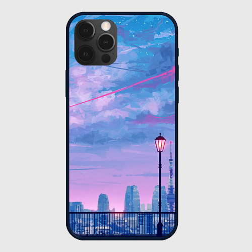 Чехол iPhone 12 Pro Max Город и красочное небо / 3D-Черный – фото 1