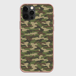 Чехол для iPhone 12 Pro Max Камуфляж лесной зелёный, цвет: 3D-светло-розовый