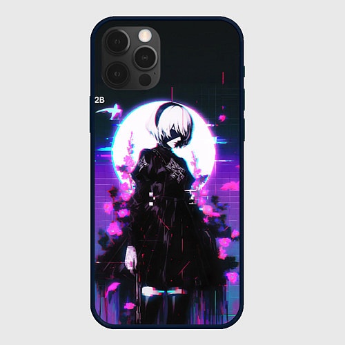 Чехол iPhone 12 Pro Max Nier automata 2b neon / 3D-Черный – фото 1