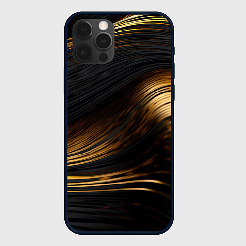 Чехол iPhone 12 Pro Max Black gold waves / 3D-Черный – фото 1