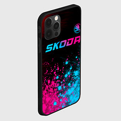 Чехол для iPhone 12 Pro Max Skoda - neon gradient: символ сверху, цвет: 3D-черный — фото 2