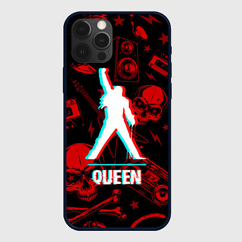 Чехол iPhone 12 Pro Max Queen rock glitch / 3D-Черный – фото 1