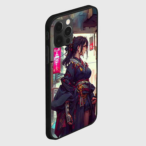 Чехол iPhone 12 Pro Max Кибер самурай девушка / 3D-Черный – фото 2