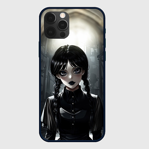 Чехол iPhone 12 Pro Max Аниме готическая девушка в темной комнате / 3D-Черный – фото 1