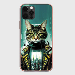 Чехол iPhone 12 Pro Max Funny cat on the background of skyscrapers