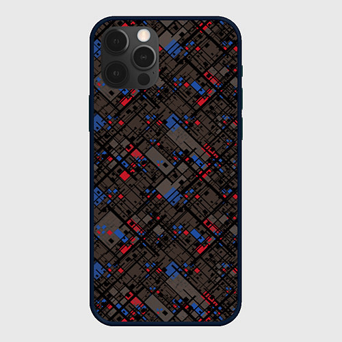 Чехол iPhone 12 Pro Max Красные, синие, черные фигуры и линии на коричнево / 3D-Черный – фото 1