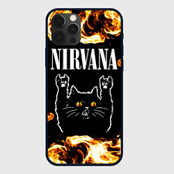 Чехол iPhone 12 Pro Max Nirvana рок кот и огонь