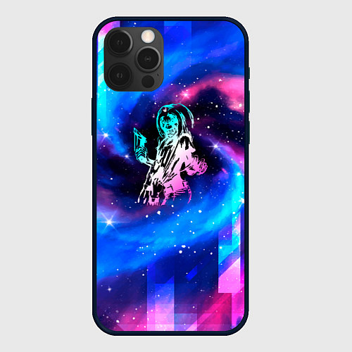 Чехол iPhone 12 Pro Max Iron Maiden неоновый космос / 3D-Черный – фото 1