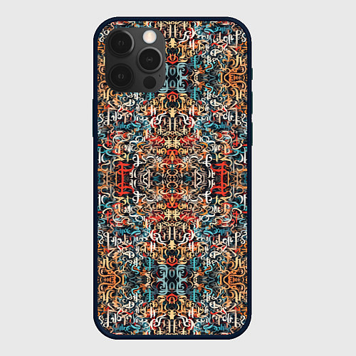 Чехол iPhone 12 Pro Max Каллиграфический паттерн / 3D-Черный – фото 1