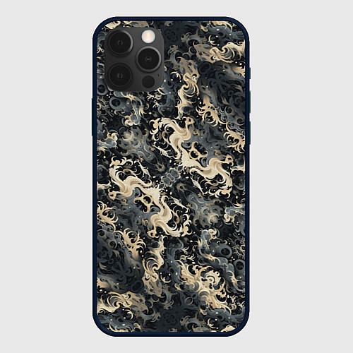 Чехол iPhone 12 Pro Max Японские волны в темных тонах / 3D-Черный – фото 1