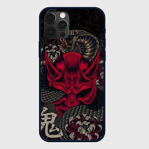 Чехол iPhone 12 Pro Max Oni mask and snake / 3D-Черный – фото 1