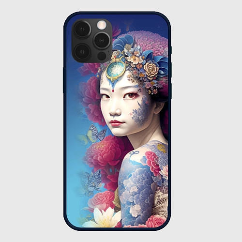 Чехол iPhone 12 Pro Max Japanese girl - irezumi - tattoo - art / 3D-Черный – фото 1