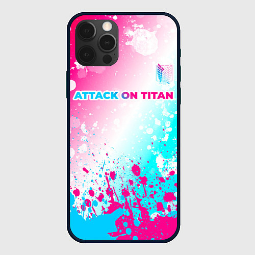 Чехол iPhone 12 Pro Max Attack on Titan neon gradient style: символ сверху / 3D-Черный – фото 1