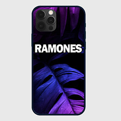 Чехол iPhone 12 Pro Max Ramones neon monstera