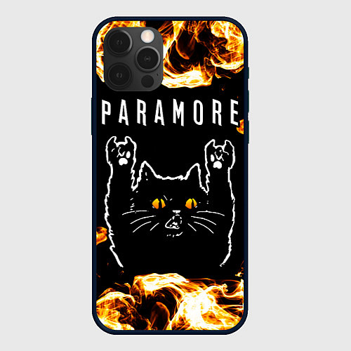 Чехол iPhone 12 Pro Max Paramore рок кот и огонь / 3D-Черный – фото 1