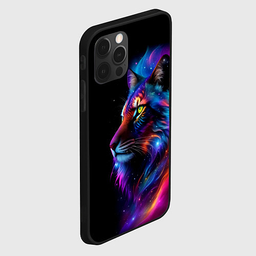 Чехол iPhone 12 Pro Max Лев в космосе и звезды / 3D-Черный – фото 2