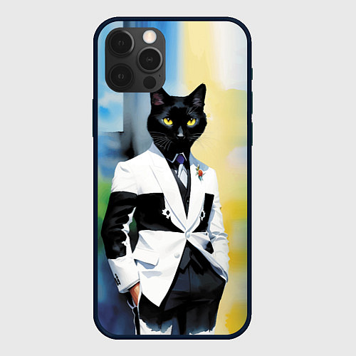 Чехол iPhone 12 Pro Max Cat fashionista - neural network - pop art / 3D-Черный – фото 1