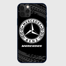 Чехол iPhone 12 Pro Max Mercedes speed на темном фоне со следами шин