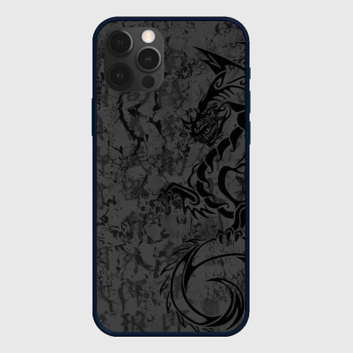 Чехол iPhone 12 Pro Max Black dragon - grunge / 3D-Черный – фото 1