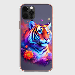 Чехол iPhone 12 Pro Max Тигр и краски - нейросеть