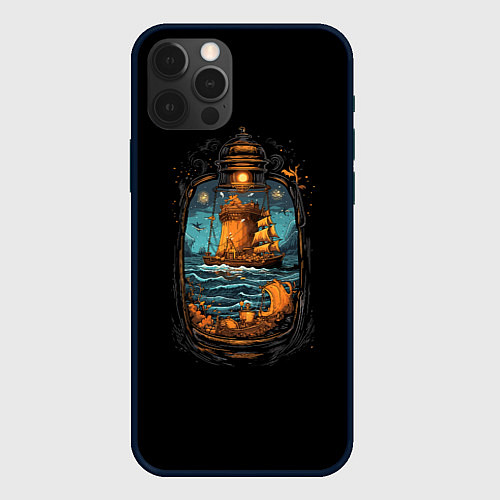 Чехол iPhone 12 Pro Max Арт корабль в бутылке / 3D-Черный – фото 1