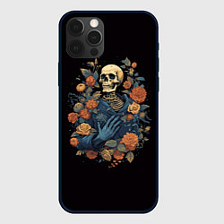 Чехол для iPhone 12 Pro Max Винтажный скелет в цветах, цвет: 3D-черный
