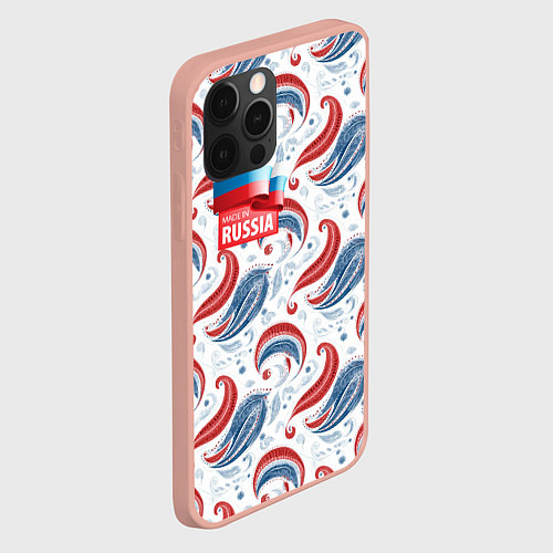 Чехол iPhone 12 Pro Max Флаг России и русские узоры / 3D-Светло-розовый – фото 2